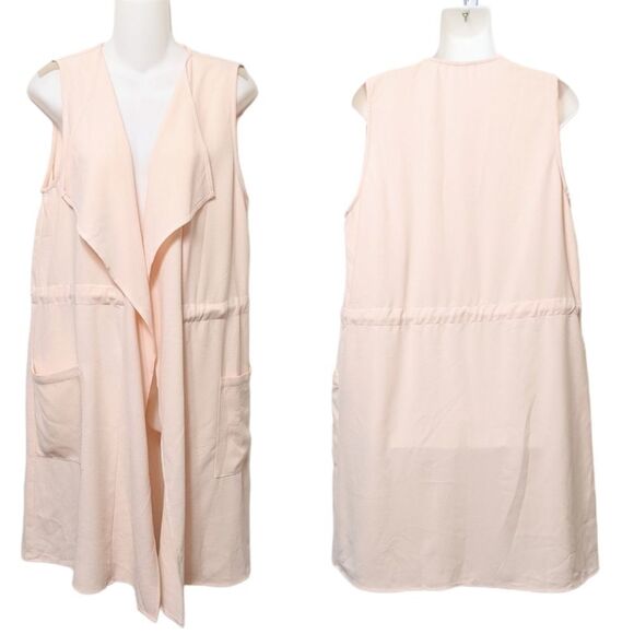 MOD Blush Pink Gilet Open Front Long Vest L - Picture 1 of 6